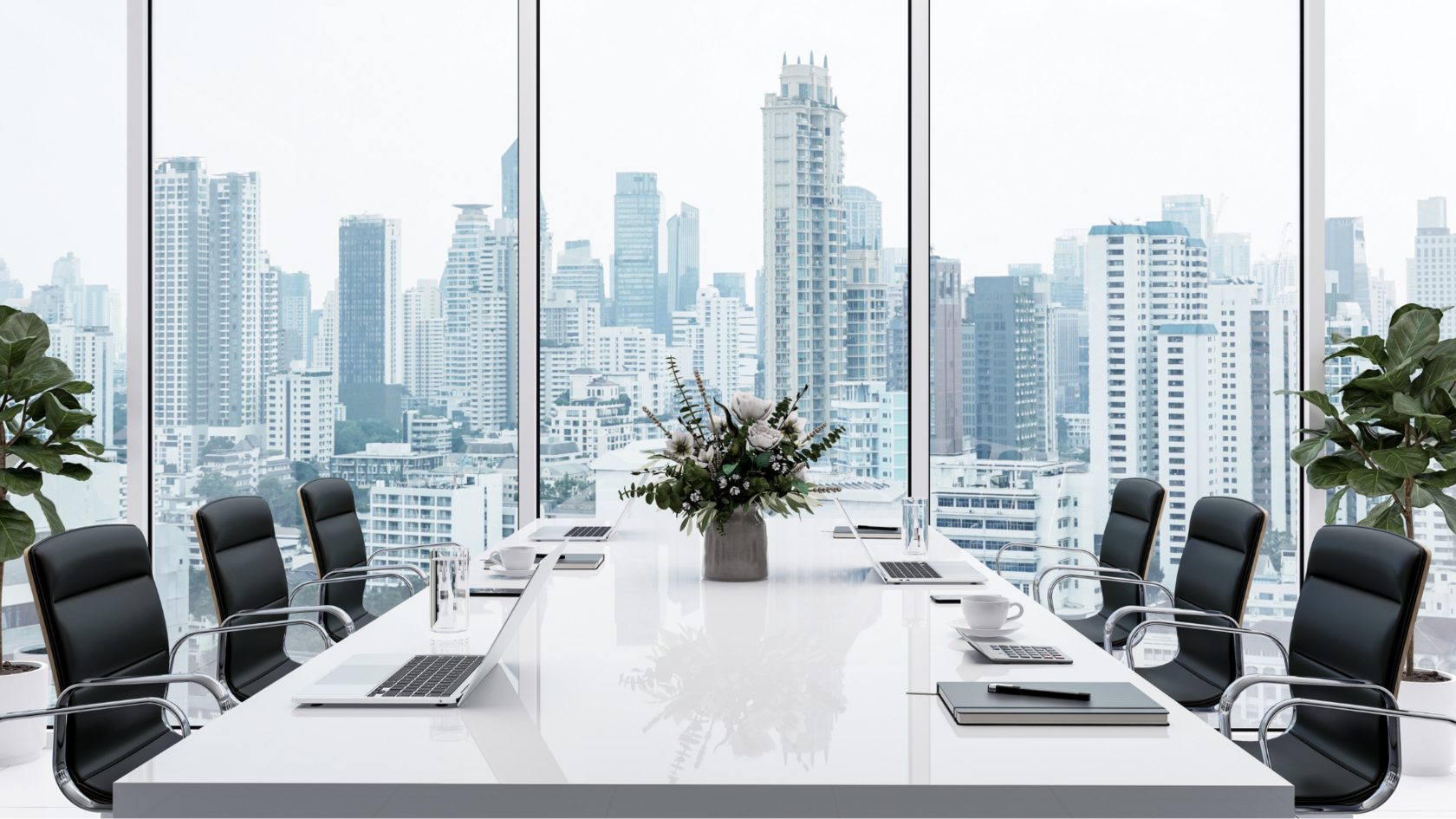 Meeting room with a city view