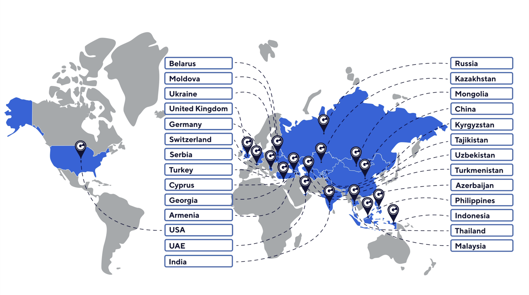 World map of the GRATA International network